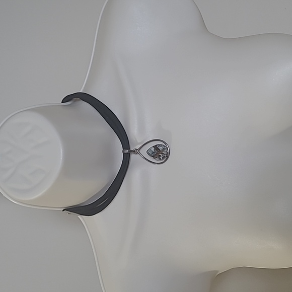 Rare 925 Astrophyllite tear drop charm and black leather necklace - Picture 3 of 8